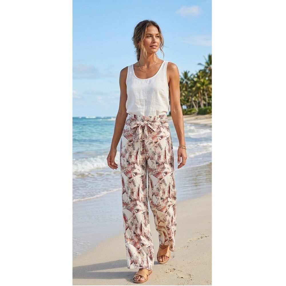 Rewash Brand Wide Leg High Waist Linen‎ Pants Boho Beach Vacation NWOT Med
